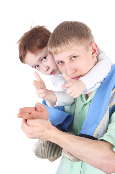 Brothers showing finger guns - Foto, afbeelding