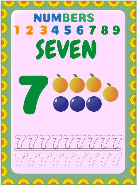 Matematica prescolare e infantile con mirtillo e design di frutta arancione - Vettoriali, immagini