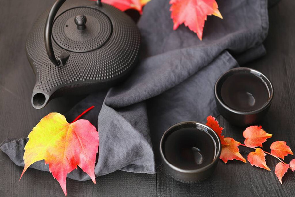 black teapot close up view - Foto, afbeelding