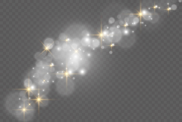Gold light glow effect stars platzt mit funkeln isoliert auf transparentem hintergrund - Vektor, Bild