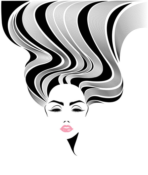 women long hair style icon, logo women face on white background - Vektör, Görsel