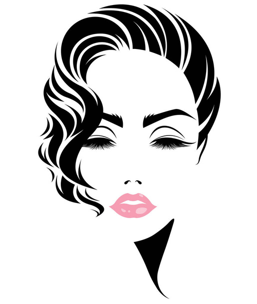 women short hair style icon, logo women face on white background - Вектор,изображение