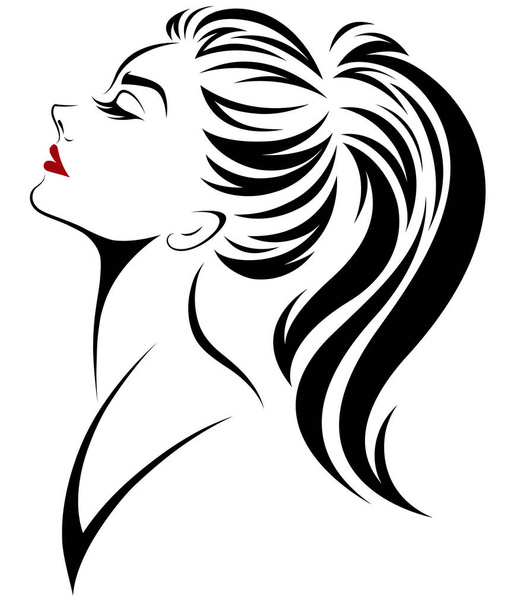 жінки довге волосся значок стилю, логотип жінки обличчям на білому тлі
 - Вектор, зображення