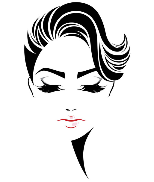 Frauen Kurzhaarstil-Ikone, Logo Frauen Gesicht auf weißem Hintergrund - Vektor, Bild