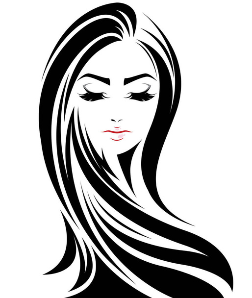 ikona kobiet długich włosów, logo kobiet twarz na białym tle - Wektor, obraz