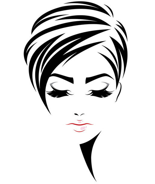 femme courte icône de style de cheveux, logo femmes visage sur fond blanc - Vecteur, image