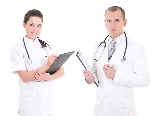 Médicos femininos e masculinos isolados em fundo branco
 - Foto, Imagem