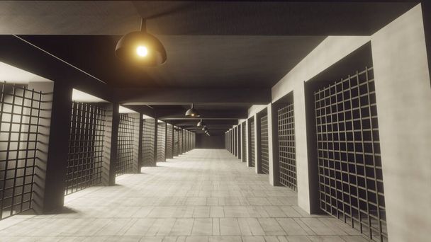 3D renderelés. 3d belső börtön folyosó börtön illusztráció - Fotó, kép