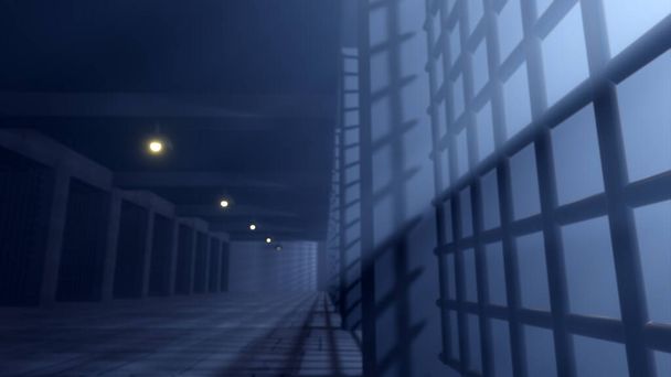 Renderização 3D. 3d interior prisão corredor prisão ilustração - Foto, Imagem
