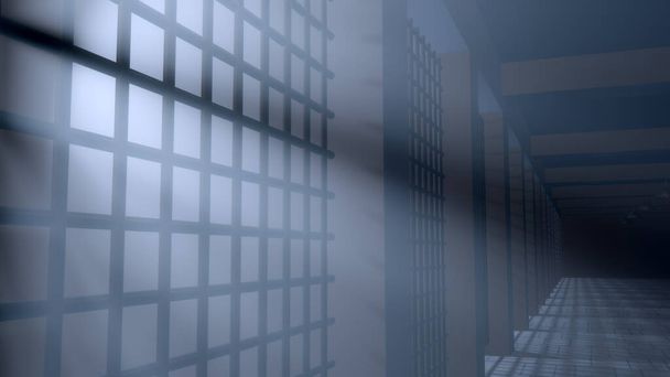 Representación 3D. 3d interior cárcel corredor prisión ilustración - Foto, imagen