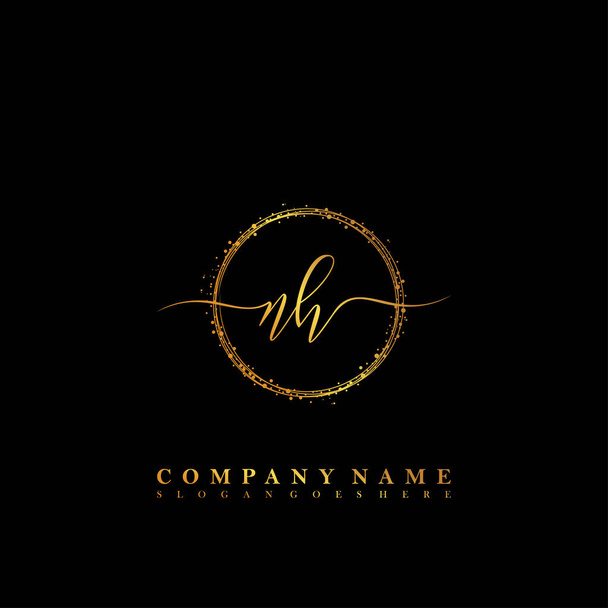 Initial letter NH beauty handwriting logo vector - Vector, Image