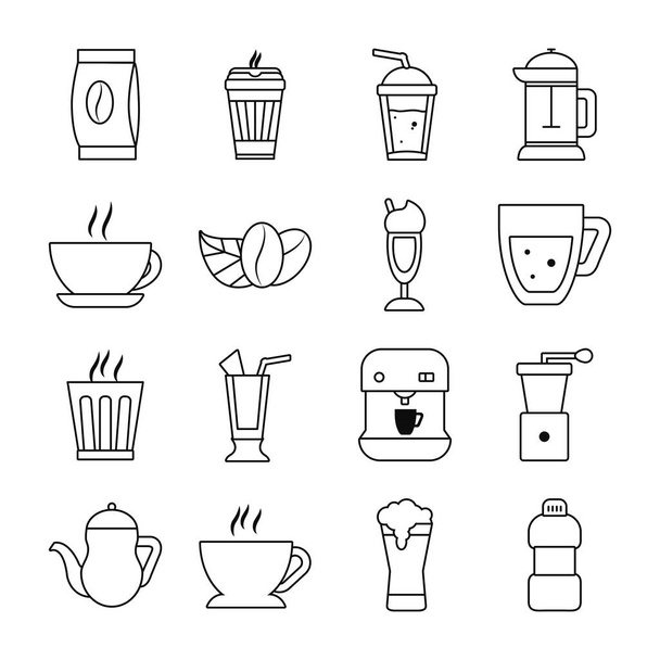 coffee beans and coffee drinks icon set, line style - Vector, Image