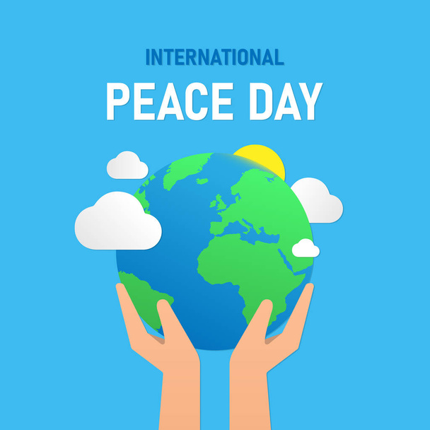 Διεθνής Ημέρα Ειρήνης. Πλανήτης Γη στα χέρια. Διάνυσμα EPS 10 - Διάνυσμα, εικόνα