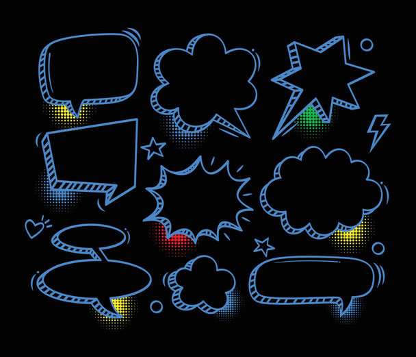 Ручной рисунок комических пузырьков речи и элементов с полутоновой тенью
 - Вектор,изображение