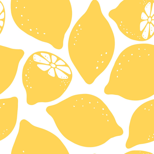 Trendy vector seamless pattern with fresh lemon. Organic fruit background. Vegetarian healthy food illustration. Tropical repeated backdrop for textile and decoration design - Vektor, Bild