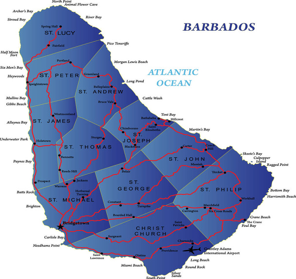 道路や主要都市とバルバドスの非常に詳細な地図. - ベクター画像
