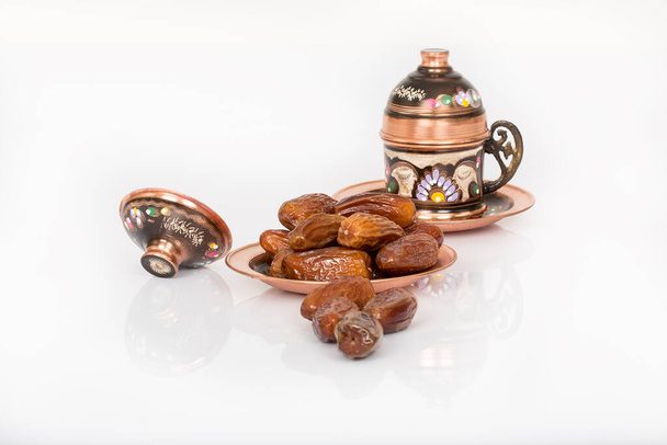 traditional turkish coffee and dates on a white background - Zdjęcie, obraz