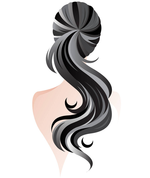 γυναίκες μακριά μαλλιά στυλ, γυναίκες πίσω σε λευκό φόντο - Διάνυσμα, εικόνα