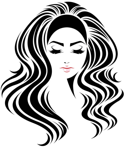 vrouwen lang haar stijl icoon, logo vrouwen gezicht op witte achtergrond - Vector, afbeelding
