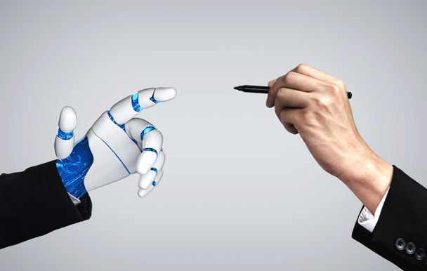 3D renderowania sztucznej inteligencji AI badań robota i rozwoju cyborg dla przyszłości ludzi żyjących. Cyfrowe eksplorowanie danych i projektowanie technologii uczenia maszynowego dla mózgu komputera. - Zdjęcie, obraz