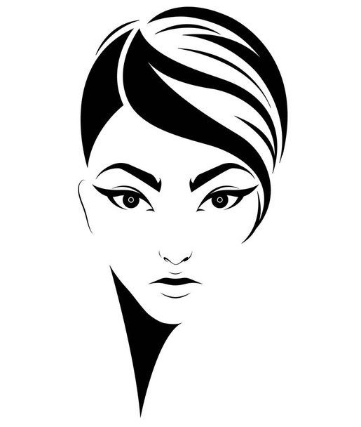 mulheres ícone de estilo de cabelo curto, mulheres logotipo no fundo branco - Vetor, Imagem