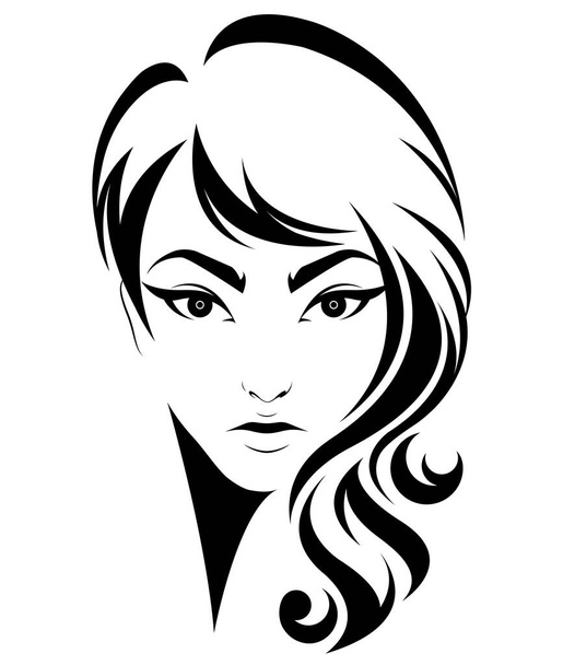 mulheres ícone de estilo de cabelo longo, mulheres logotipo no fundo branco - Vetor, Imagem