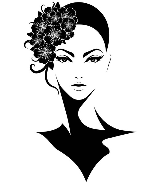 女性のショートヘアスタイルのアイコン白い背景に花を持つロゴの女性 - ベクター画像