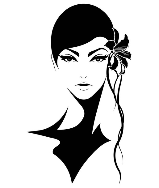 women short hair style icon, logo women with flowers on white background - Vector, Image