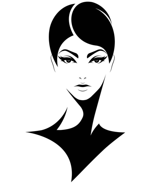 women short hair style icon, logo women on white background - Vector, Image