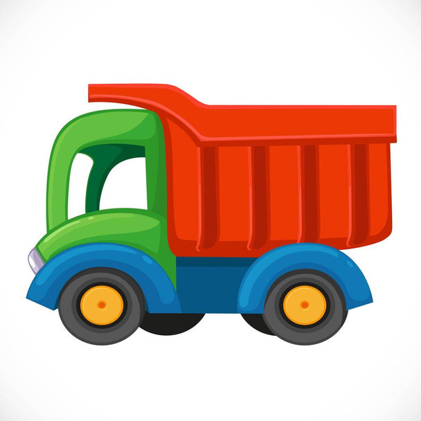 白い背景に隔離された子供のおもちゃの色のプラスチックダンプトラック - ベクター画像