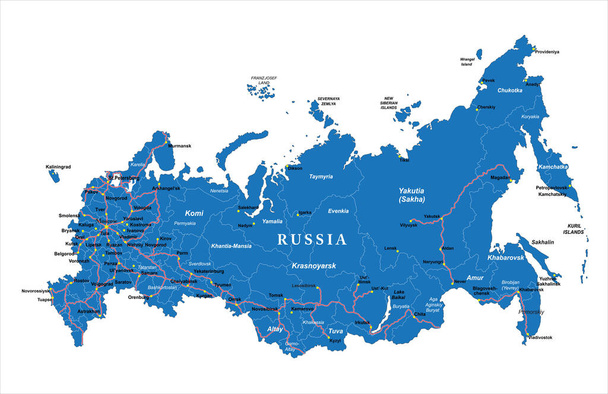 Надзвичайно детальна політична дорожня карта Росії - Вектор, зображення