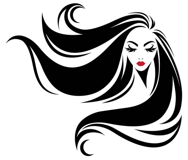 vrouwen lang haar stijl icoon, logo vrouwen op witte achtergrond - Vector, afbeelding