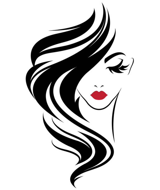 жінки в довгому стилі волосся значок, логотип жінки на білому тлі
 - Вектор, зображення