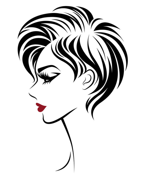 women short hair style icon, logo women on white background - Vector, Image