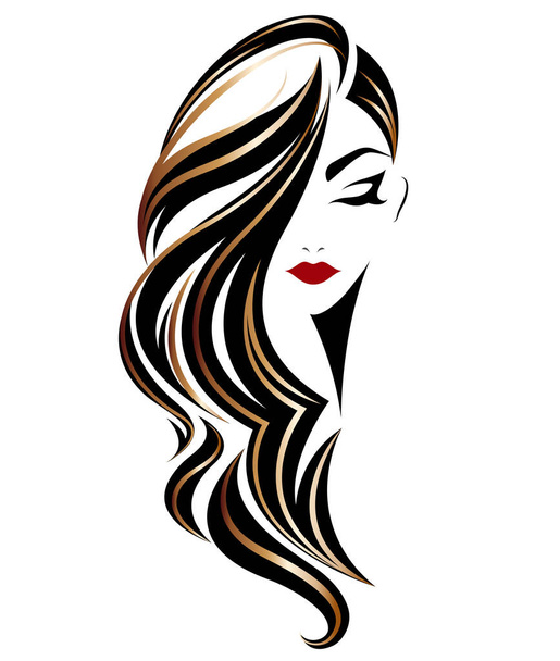 Kadınlar uzun saç stili ikonu, beyaz arka planda logo kadınları - Vektör, Görsel