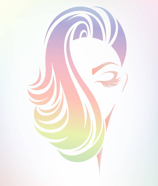 mulheres ícone de estilo de cabelo curto, logotipo mulheres no fundo de cor - Vetor, Imagem