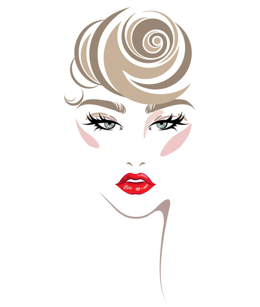 Frauen Kurzhaarfrisur-Ikone, Frauen Gesicht Make-up auf weißem Hintergrund - Vektor, Bild