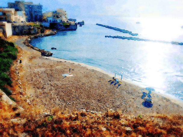Digitális akvarell stílus képviseli az egyik strand Otranto Salento Puglia, Olaszország - Fotó, kép