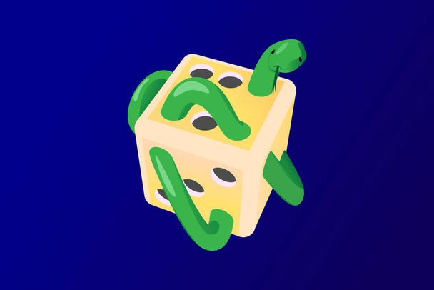 Dice eaten by a snake, concept of game addiction, simple vector illustration. - Vector, Image