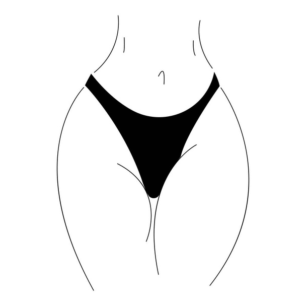 A silhueta das ancas de uma rapariga de cuecas. Estilo minimalista. O design é adequado para uso de decoração, pinturas, roupas íntimas de moda, embalagens de calcinhas, tatuagens, impressão em uma camiseta. Vetor isolado
 - Vetor, Imagem