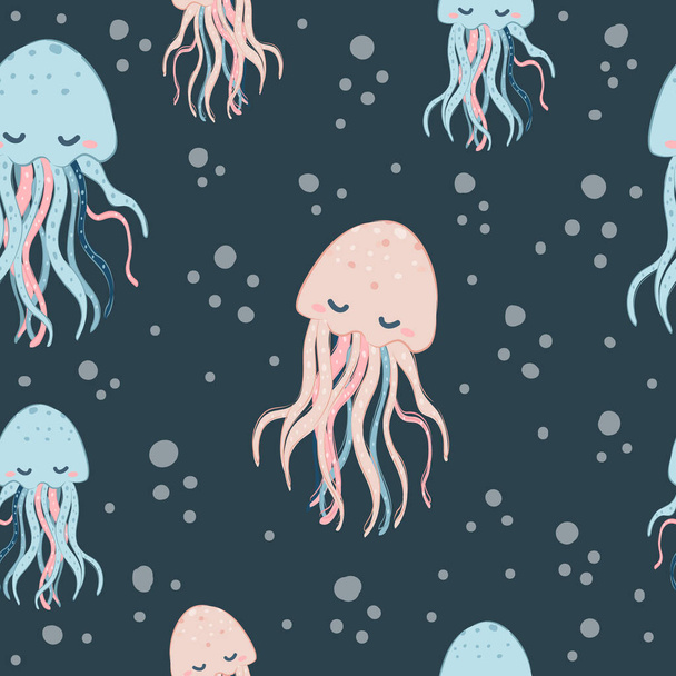 jellyfish repeat pattern. Nursery art background. Children's fabric pattern design. - Vetor, Imagem