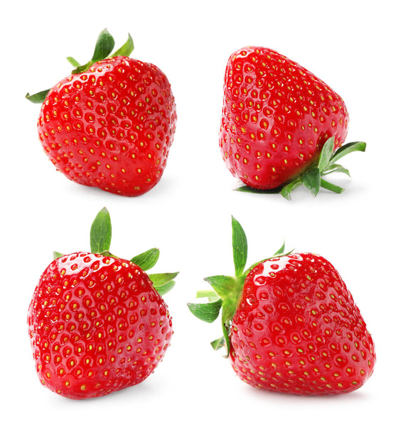 Set with delicious sweet strawberries on white background - Φωτογραφία, εικόνα