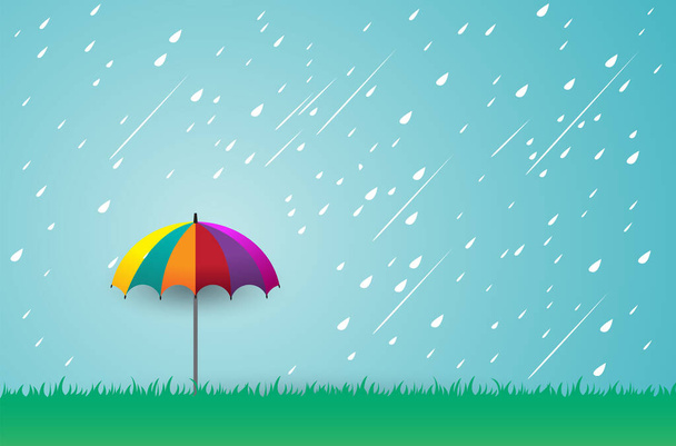 Parapluies colorés en journée pluvieuse, design vectoriel. - Vecteur, image
