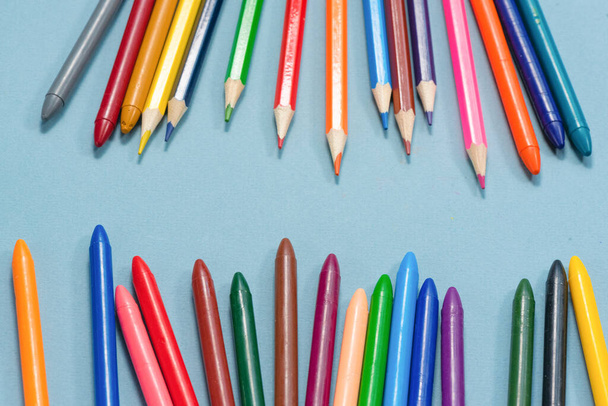 Colorful pencils background with copy space. - Фото, изображение