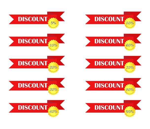 set of tapes with the words discount and interest for the store, trade and business. Simple design isolated on a white background - Vector, imagen