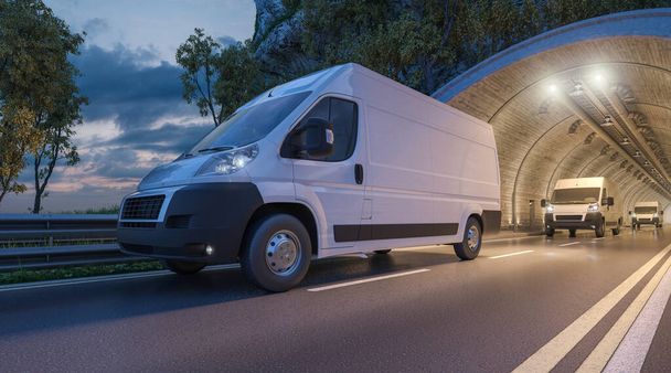 Several Delivery Vans Passing through a Tunnel - Photo, Image