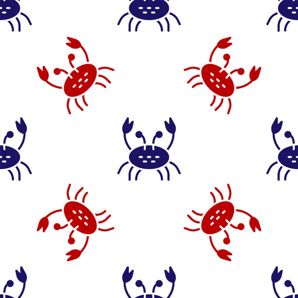 Ícone de caranguejo azul e vermelho isolado padrão sem costura no fundo branco. Vetor
. - Vetor, Imagem