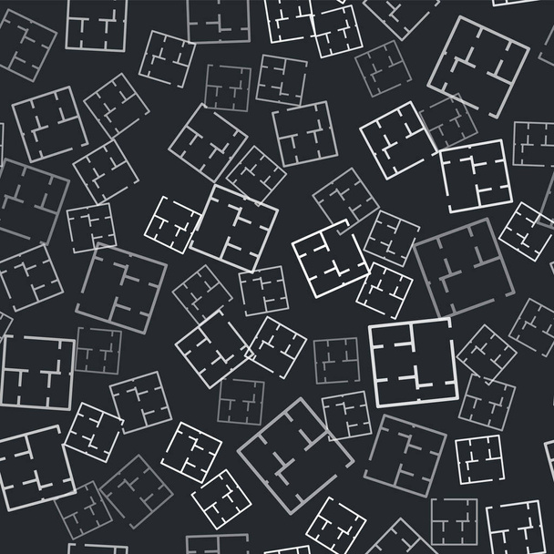 Icône plan maison grise isolé motif sans couture sur fond noir. Vecteur. - Vecteur, image