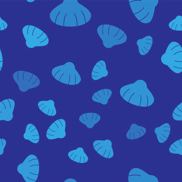 Blue Scallop sea shell icon isolated seamless pattern on blue background. Seashell sign.  Vector.. - Вектор, зображення
