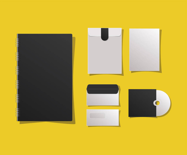 envelopes de notebook Mockup e design de vetor cd
 - Vetor, Imagem